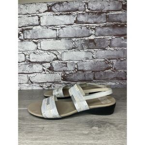 Munro Pisces White Leather Silver Patchwork  Strap Slingback Sandals Women 10.5M